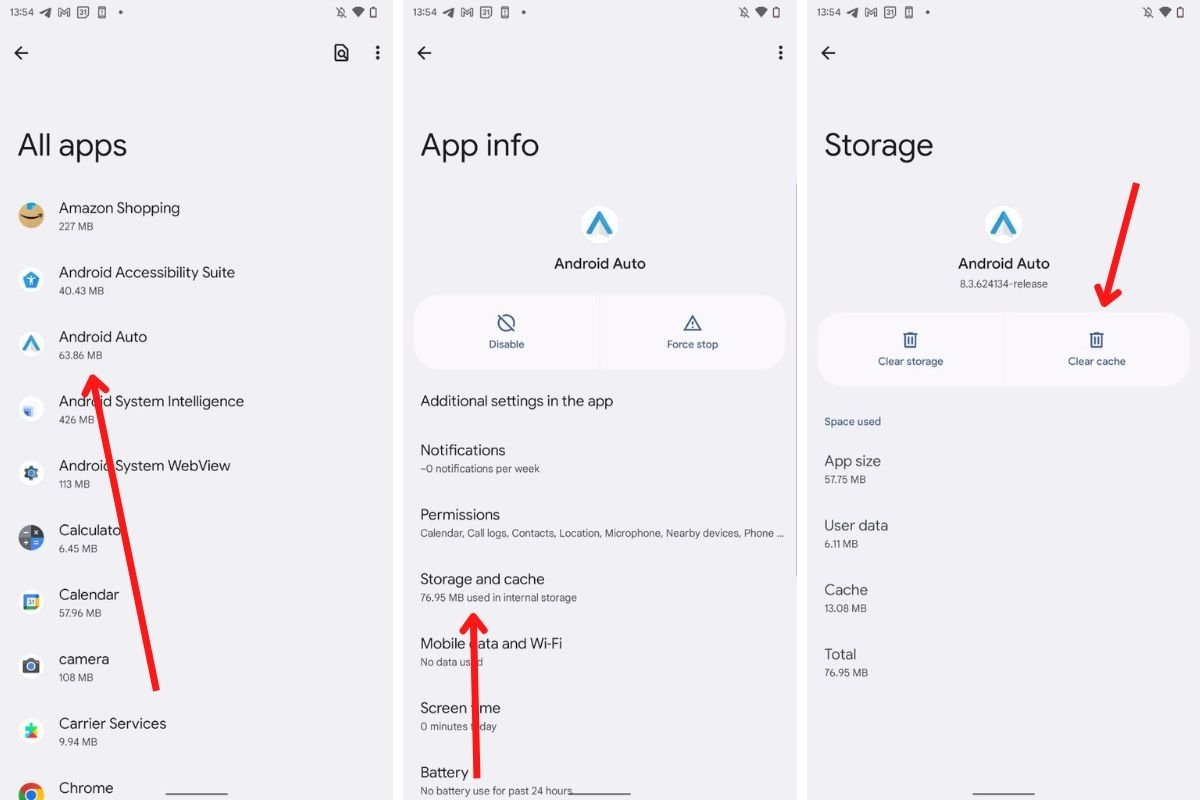 Limpar o cache do Android Auto ou excluir todos os dados