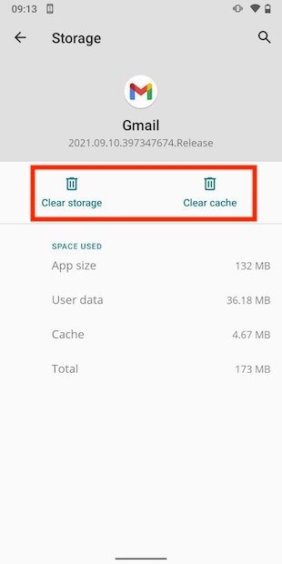 Clear cache in Gmail