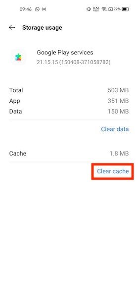 Clear the cache of Google Play Services