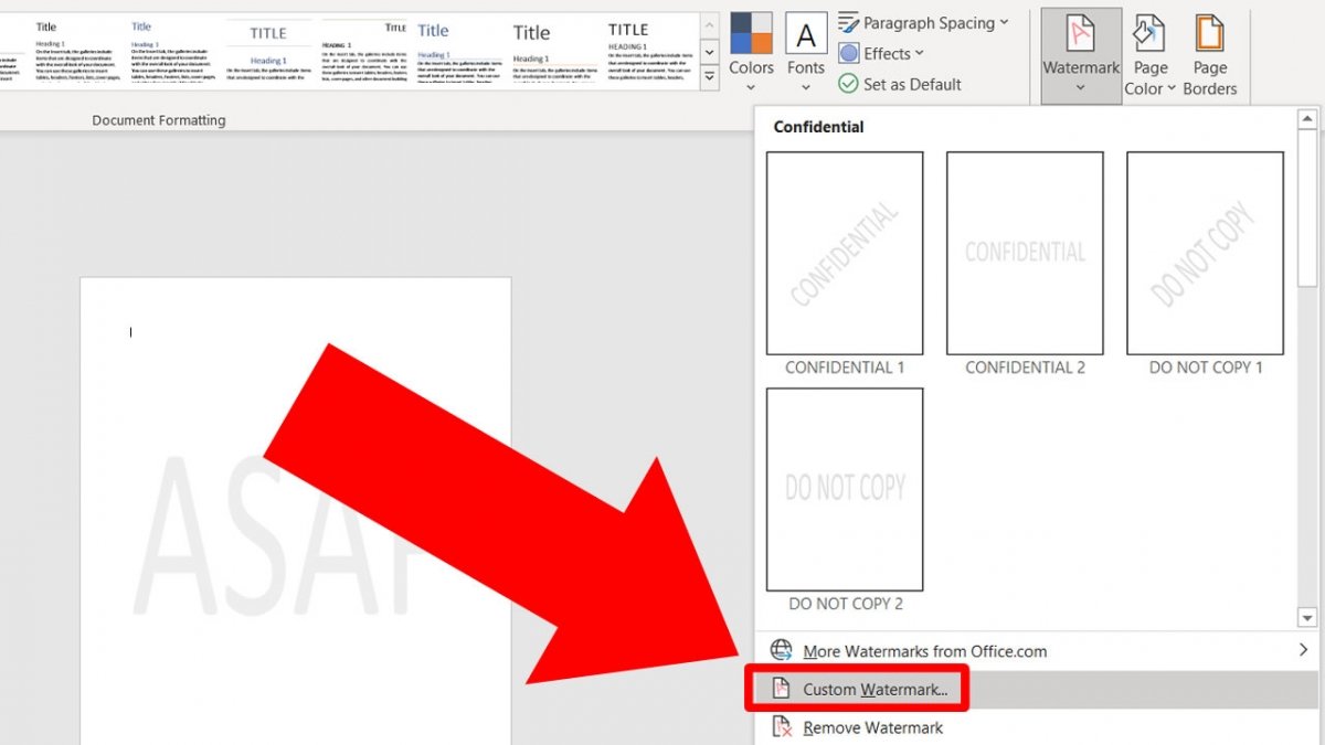 Haz click en Custom Watermark para cambiar el texto