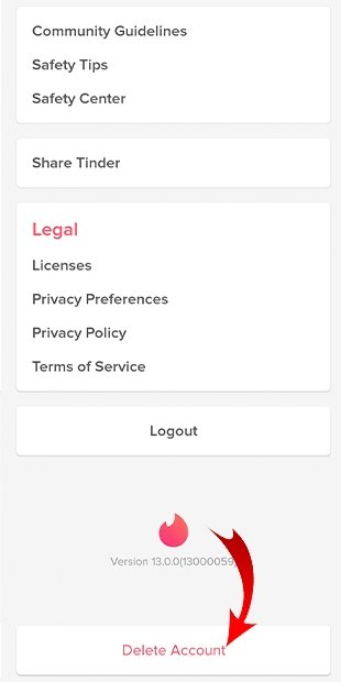 Deleting tinder acvounr