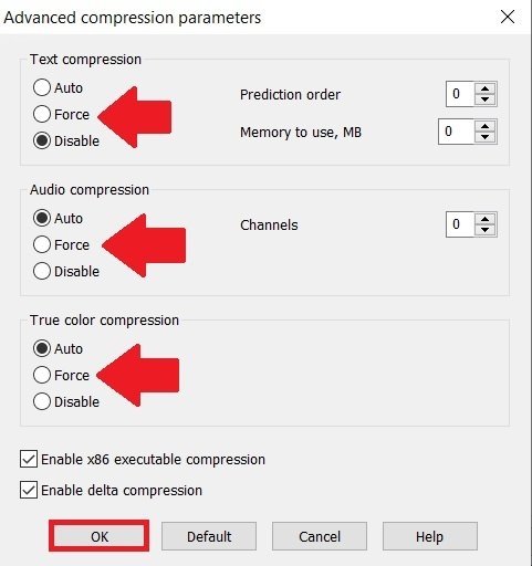 Options de compression au format RAR4