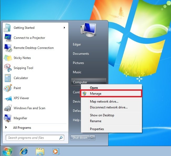 Computer management in Windows 7