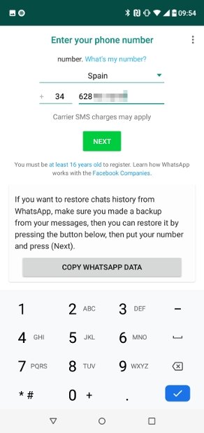 Configuration of the second phone number in GBWhatsApp