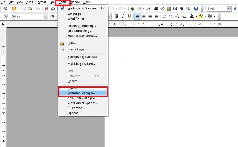 Configure extensions in OpenOffice