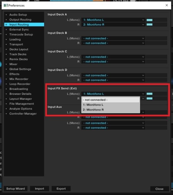 Configura la entrada externa de audio