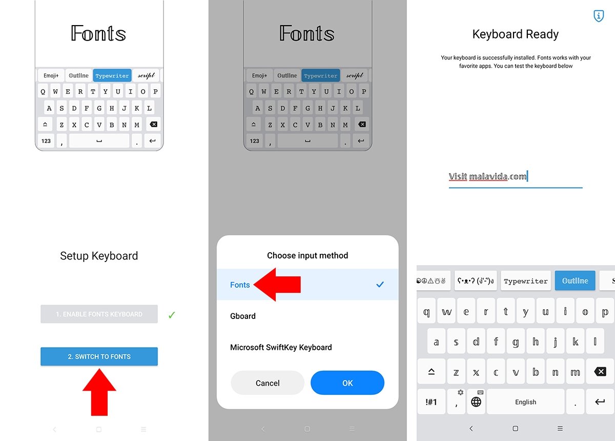Configuring the Fonts app to change the device's font type