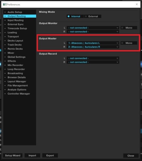 Configuración de salida master