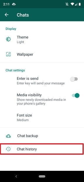 Configuração dos chats do WhatsApp