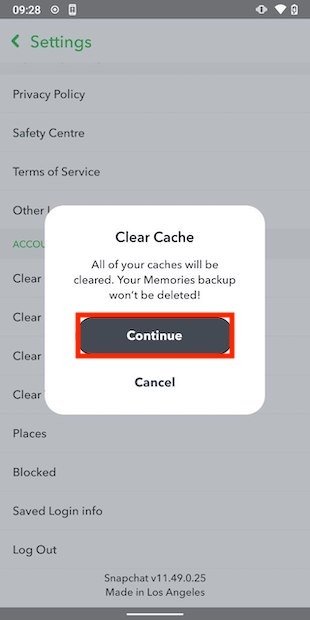 Confirm clearing the cache