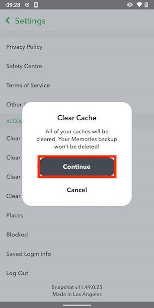 does clearing snapchat cache delete memories