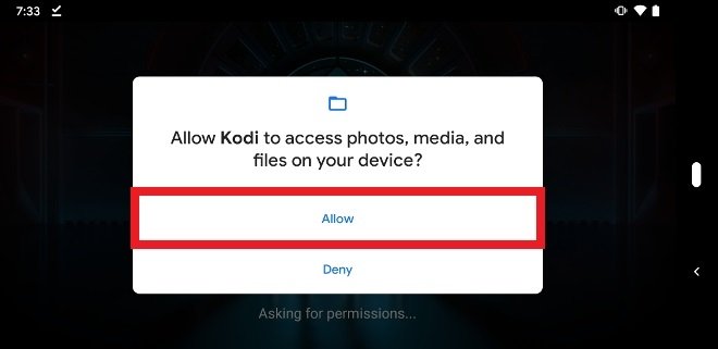 Confirma los permisos de acceso de Kodi