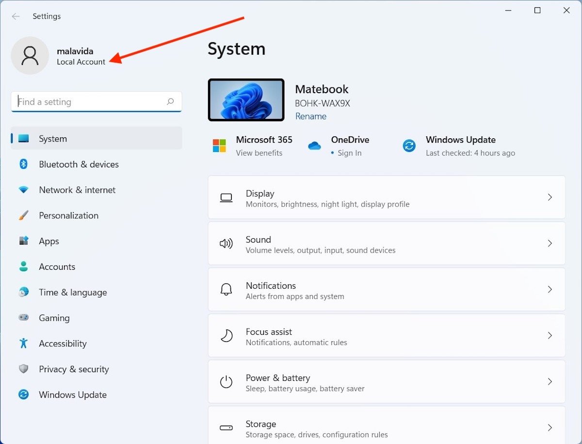 Confermare creazione dell'account locale