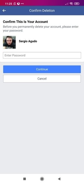 Confirm the deletion of Facebook