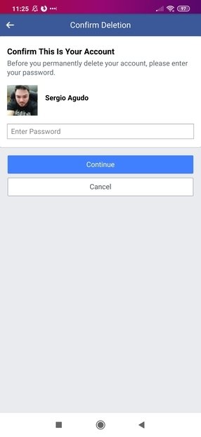 Confirmación de borrado de Facebook