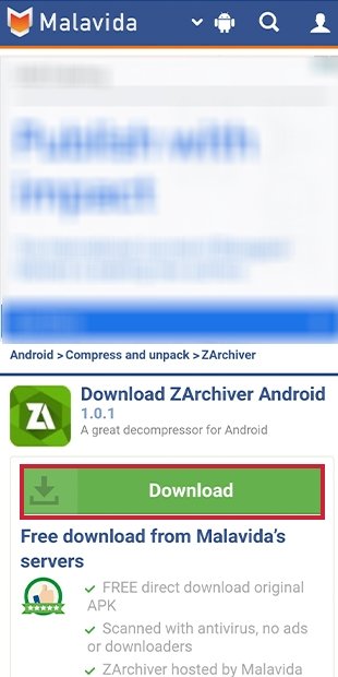 Confirm the download of Zarchiver