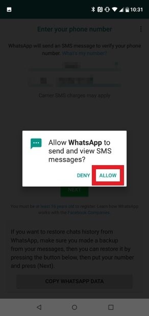 Confirm the permission to read SMS