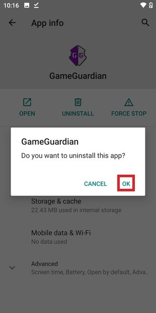 Confirmar desinstalación
