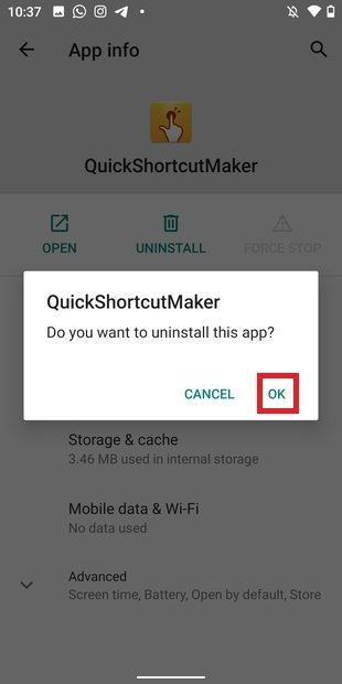 Confirm the uninstallation of QuickShortcutMaker