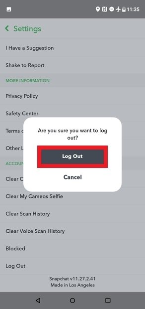 Confirma que quieres salir de Snapchat