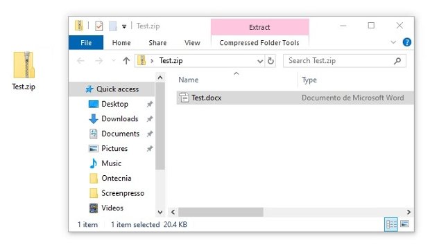 Inhalt einer ZIP-Datei, die mit dem nativen Windows-Tool angezeigt wird