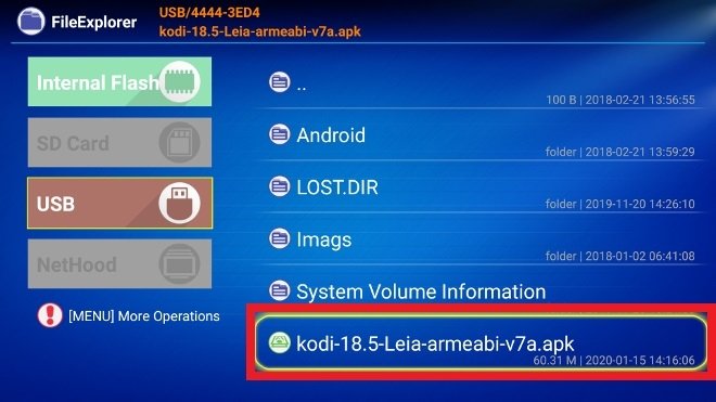Content of the USB stick connected to the TV Box