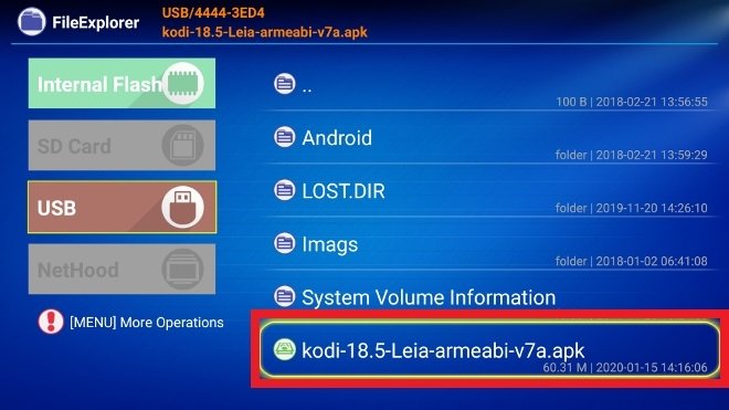 Содержимое USB-накопителя, подключенного к TV Box