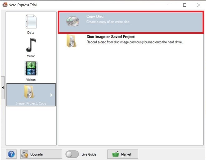 Copy disc with Nero Express