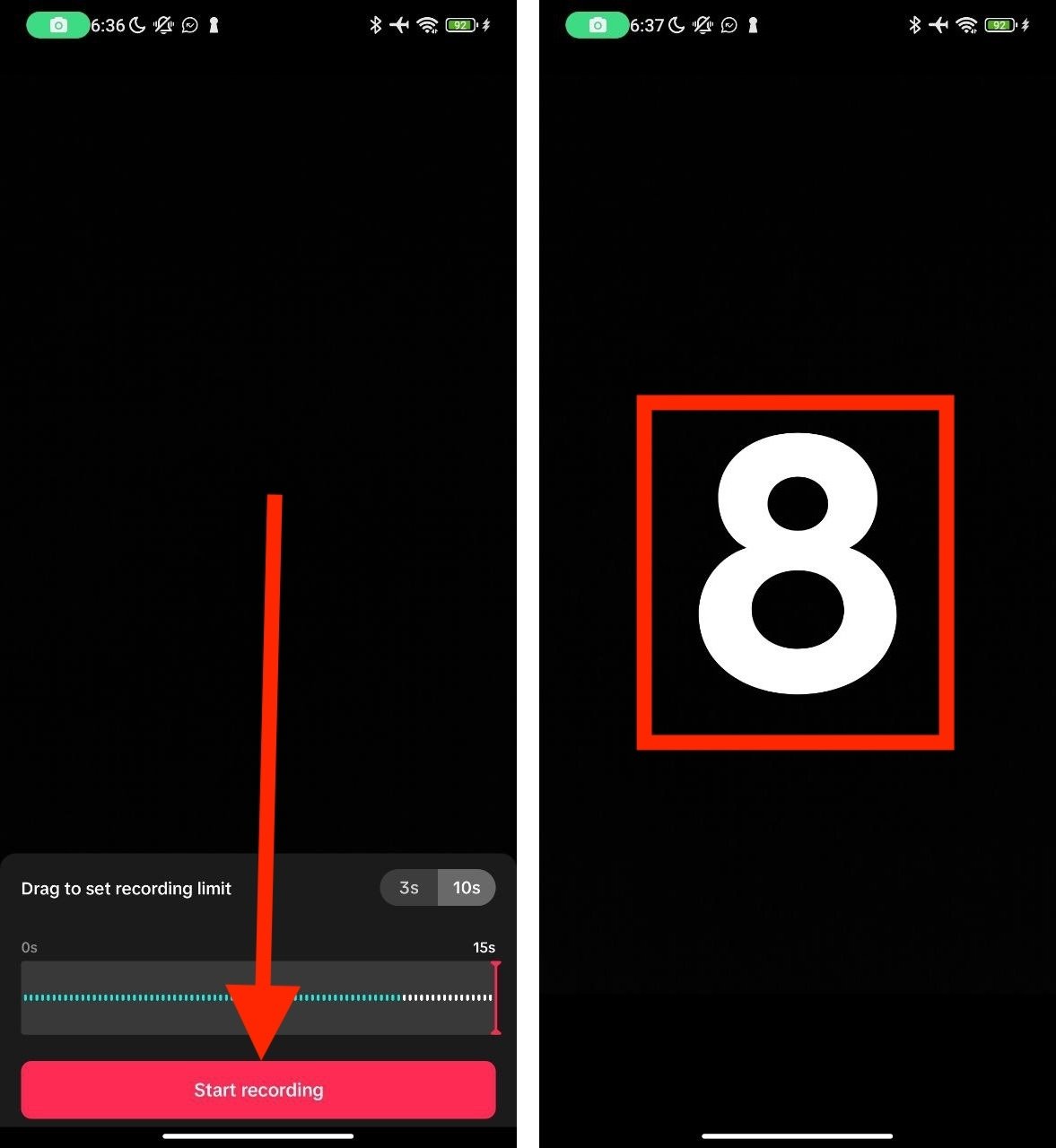 Countdown auf TikTok für den Start der Aufnahme