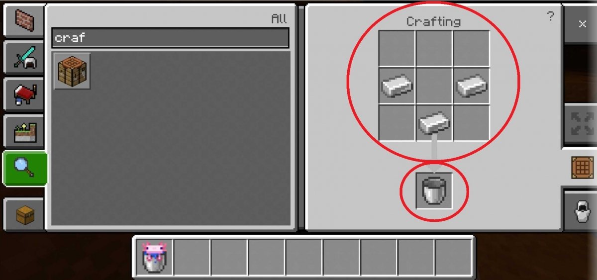 Crafting a bucket in Minecraft