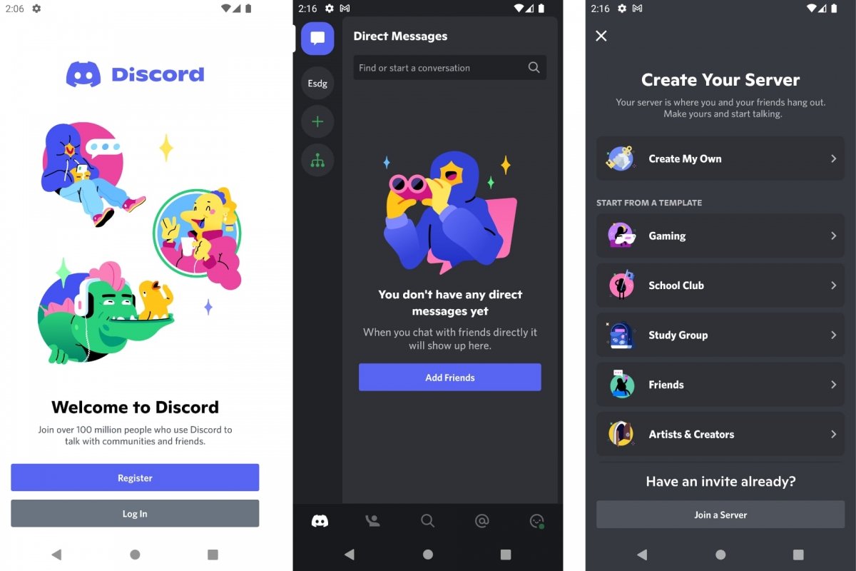 Create a Discord server from Android