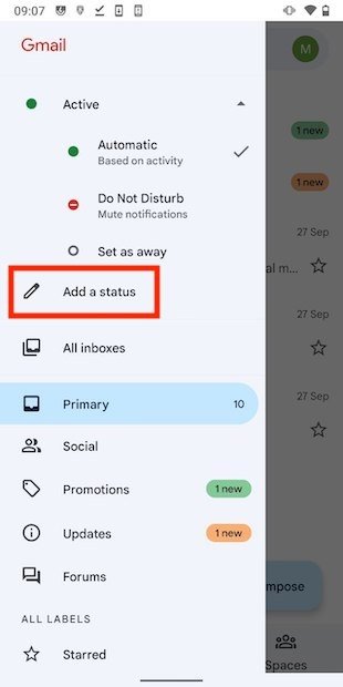 Create a new Gmail status