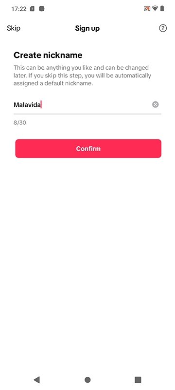 Create a nickname for your TikTok profile