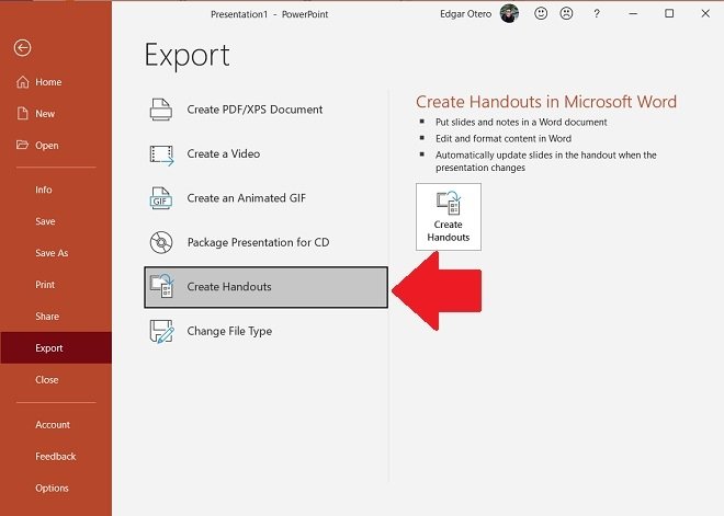 Create documents in the Export menu