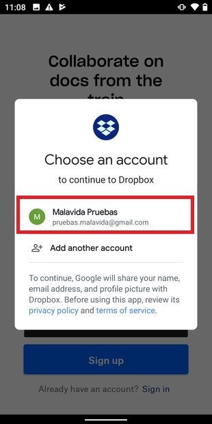 Créer un compte Dropbox avec Google