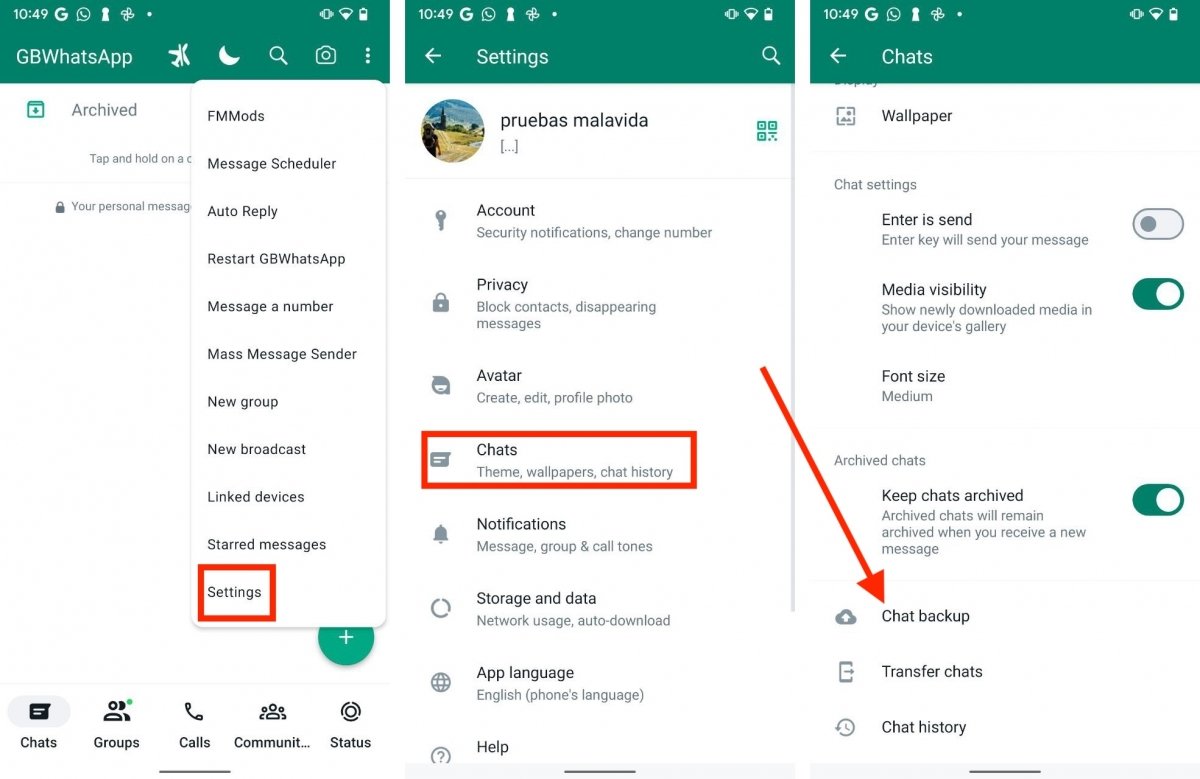 Creating a standard backup in GBWhatsApp