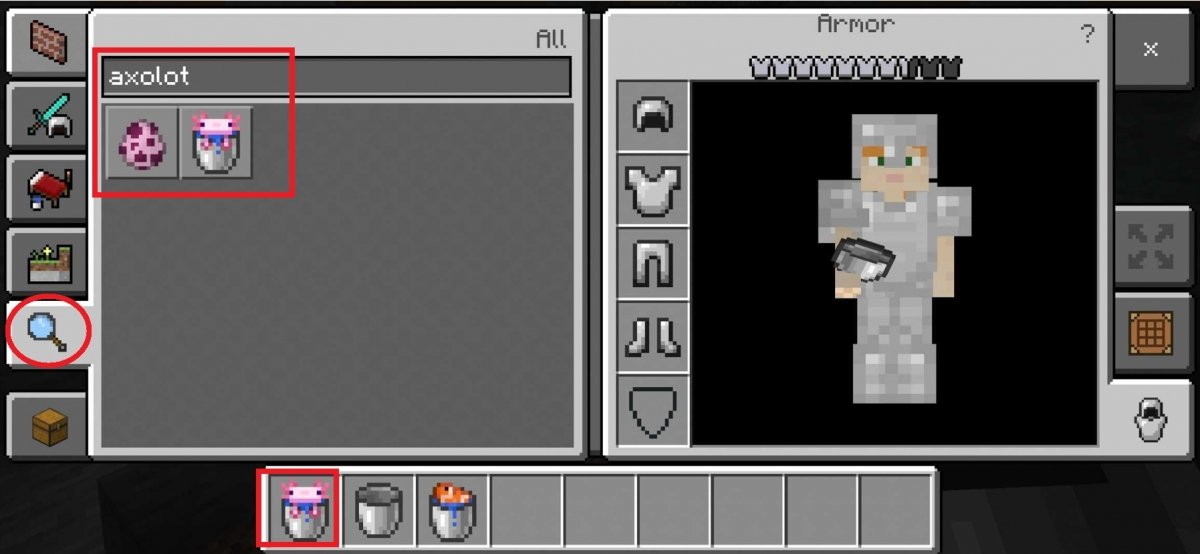 Creative mode menu in Minecraft