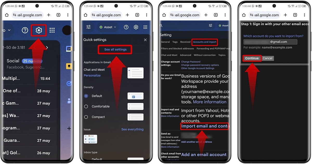 Customize your account's settings to import emails