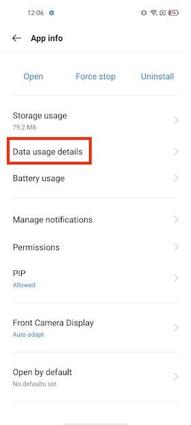 Data usage settings