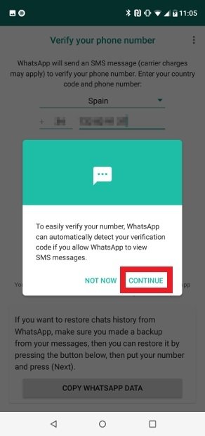 Decide whether Android can read the content of the verification SMS