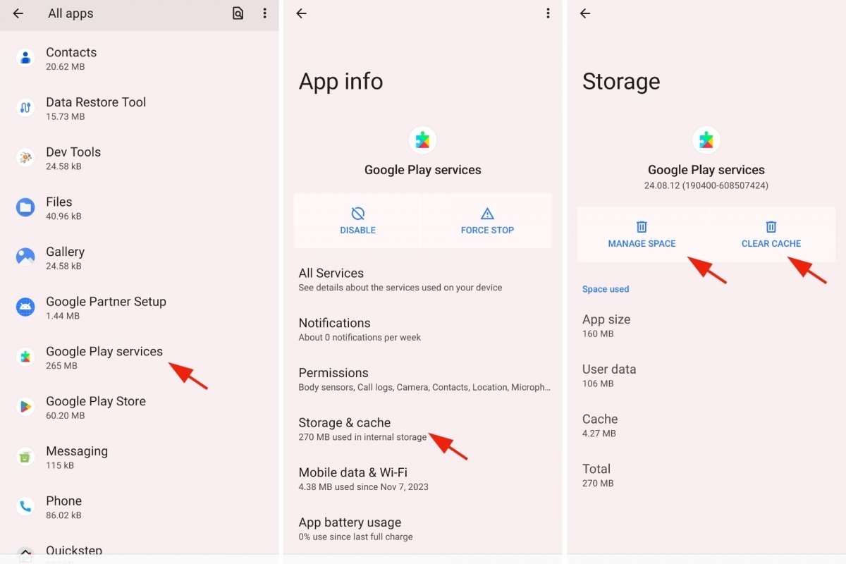 Delete Google Play Services' data and cache