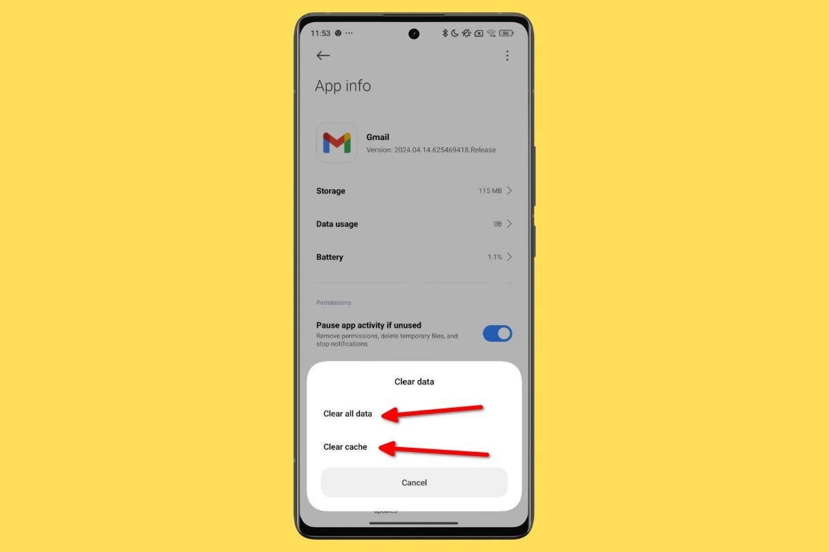 Delete the cache or reset the app to try to fix any Gmail errors