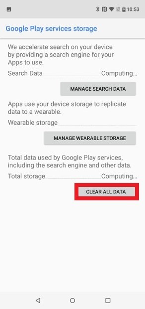 Delete the Play Services storage data