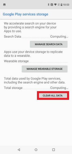 Borrar todos los datos de almacenamiento de Play Services