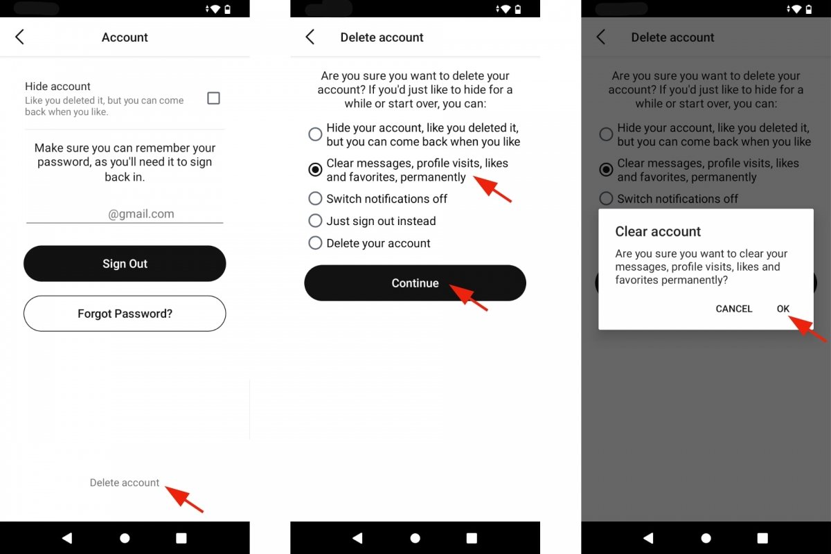 Supprimer les données du compte Badoo sur Android