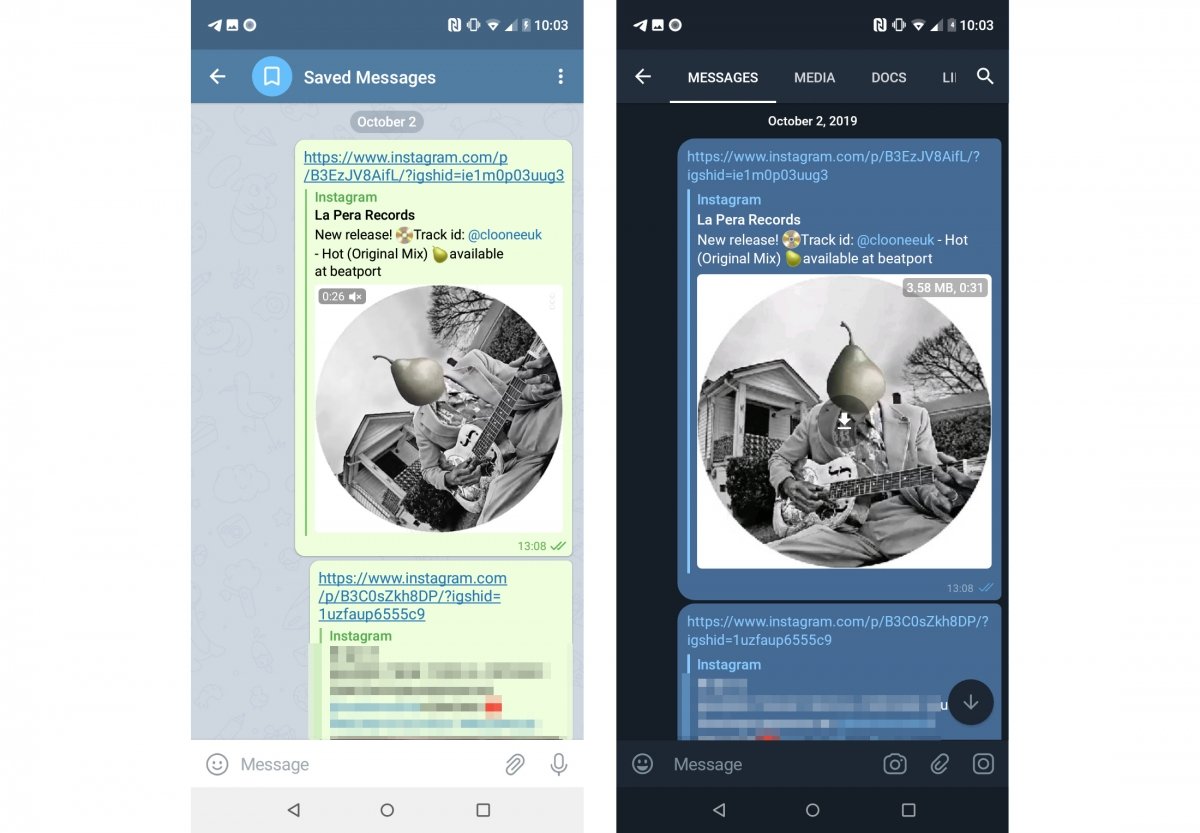 Différences dans le tchat pour les messages conservés