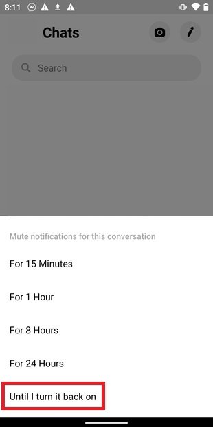 Disable chat notifications for as long as you want
