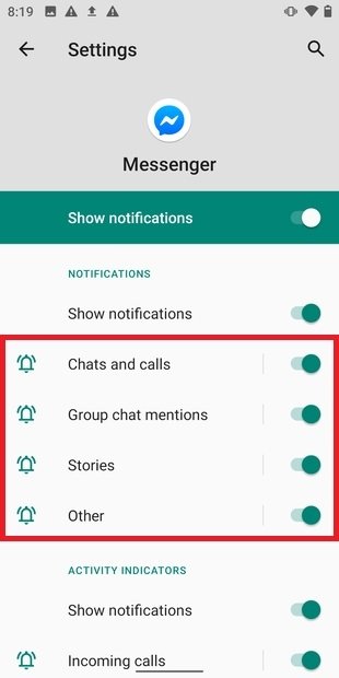 Désactiver les groupes de notification