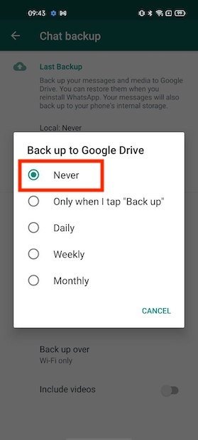 Disattivare il backup in Drive