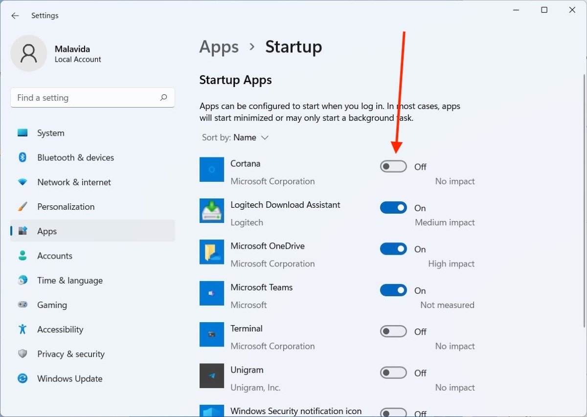 Disable the startup applications